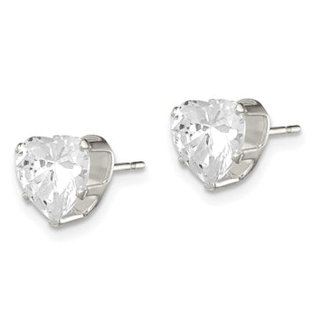 Sterling Silver Polished 7mm Heart Snap Set CZ Stud Earrings - Birthstone Company