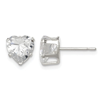 Sterling Silver Polished 7mm Heart Snap Set CZ Stud Earrings - Birthstone Company