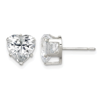 Sterling Silver Polished 8mm Heart Snap Set CZ Stud Earrings - Birthstone Company