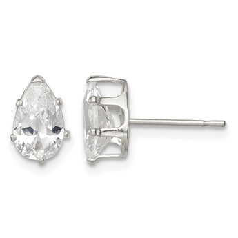 Sterling Silver Polished 8x5mm Pear Snap Set CZ Stud Earrings - Birthstone Company
