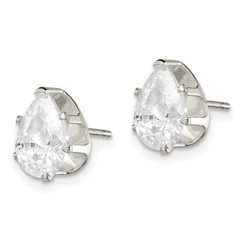 Sterling Silver Polished 9x6mm Pear Snap Set CZ Stud Earrings - Birthstone Company
