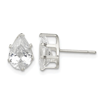 Sterling Silver Polished 9x6mm Pear Snap Set CZ Stud Earrings - Birthstone Company