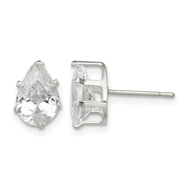 Sterling Silver Polished 9x6mm Pear Snap Set CZ Stud Earrings - Birthstone Company