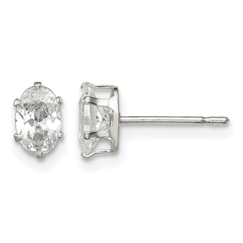 Sterling Silver Polished 6x4mm Oval Snap Set CZ Stud Earrings - Birthstone Company