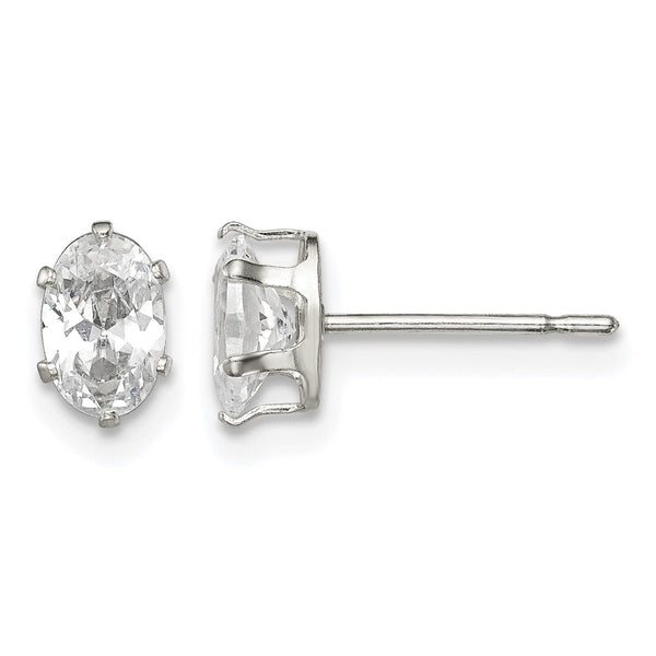 Sterling Silver Polished 6x4mm Oval Snap Set CZ Stud Earrings - Birthstone Company