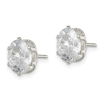 Sterling Silver Polished 8x6mm Oval Snap Set CZ Stud Earrings - Birthstone Company