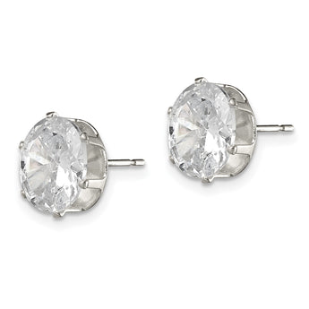 Sterling Silver Polished 9x7mm Oval Snap Set CZ Stud Earrings - Birthstone Company
