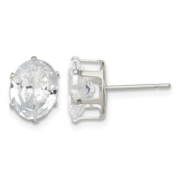 Sterling Silver Polished 9x7mm Oval Snap Set CZ Stud Earrings - Birthstone Company