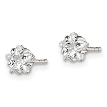 Sterling Silver Polished 5mm Star Basket Set CZ Stud Earrings - Birthstone Company