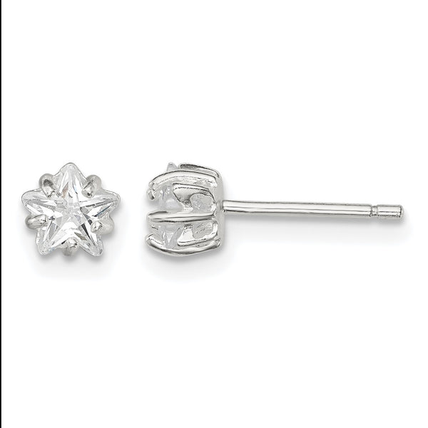 Sterling Silver Polished 5mm Star Basket Set CZ Stud Earrings - Birthstone Company