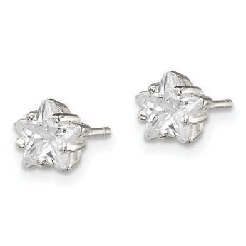 Sterling Silver Polished 6mm Star Basket Set CZ Stud Earrings - Birthstone Company