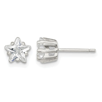 Sterling Silver Polished 6mm Star Basket Set CZ Stud Earrings - Birthstone Company