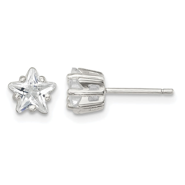 Sterling Silver Polished 6mm Star Basket Set CZ Stud Earrings - Birthstone Company