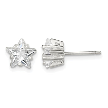 Sterling Silver Polished 7mm Star Basket Set CZ Stud Earrings - Birthstone Company