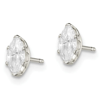 Sterling Silver Polished 6x3mm Marquise Snap Set CZ Stud Earrings - Birthstone Company