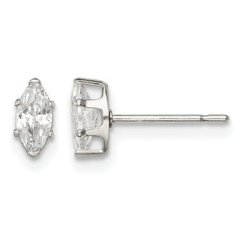 Sterling Silver Polished 6x3mm Marquise Snap Set CZ Stud Earrings - Birthstone Company