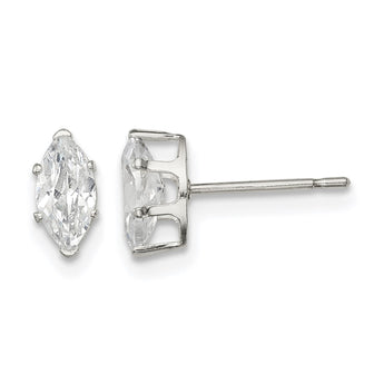 Sterling Silver Polished 7x3.5mm Marquise Snap Set CZ Stud Earrings - Birthstone Company
