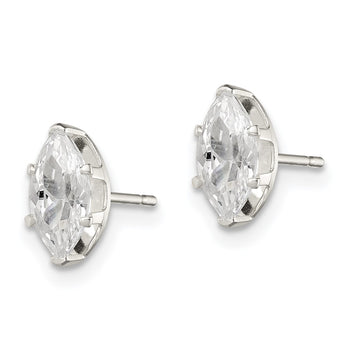 Sterling Silver Polished 8x4mm Marquise Snap Set CZ Stud Earrings - Birthstone Company