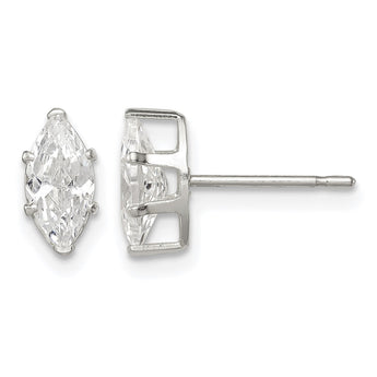 Sterling Silver Polished 8x4mm Marquise Snap Set CZ Stud Earrings - Birthstone Company