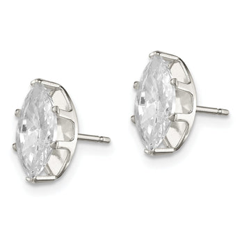 Sterling Silver Polished 10x5mm Marquise Snap Set CZ Stud Earrings