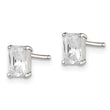 Sterling Silver Polished Emerald-cut 6x4mm Basket Set CZ Stud Earrings