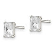 Sterling Silver Polished Emerald-cut 6x4mm Basket Set CZ Stud Earrings - Birthstone Company