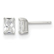 Sterling Silver Polished Emerald-cut 6x4mm Basket Set CZ Stud Earrings - Birthstone Company