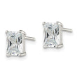 Sterling Silver Polished Emerald-cut 7x5mm Basket Set CZ Stud Earrings - Birthstone Company