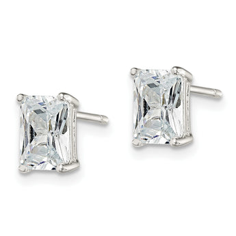 Sterling Silver Polished Emerald-cut 7x5mm Basket Set CZ Stud Earrings - Birthstone Company