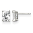 Sterling Silver Polished Emerald-cut 7x5mm Basket Set CZ Stud Earrings - Birthstone Company
