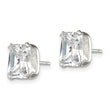 Sterling Silver Polished Emerald-cut 8x6mm Basket Set CZ Stud Earrings - Birthstone Company