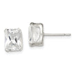 Sterling Silver Polished Emerald-cut 8x6mm Basket Set CZ Stud Earrings