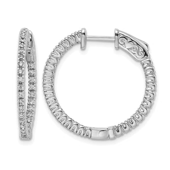 Sterling Shimmer Sterling Silver Rhodium-plated 60 Stone 1.3mm CZ In and Out Round Hinged Hoop Earrings - Birthstone Company