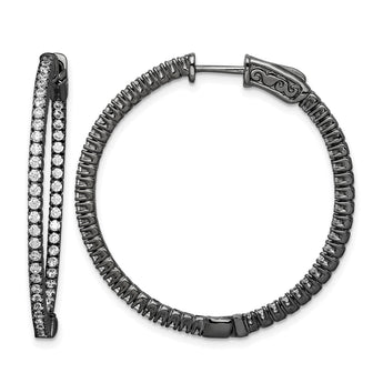 Sterling Shimmer Black Rhodium-plated 100 Stone 1.3mm CZ In and Out Round Hinged Hoop Earrings - Birthstone Company