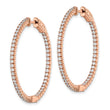 Sterling Shimmer Sterling Silver Rose-tone Flash Rose Gold-plated 100 Stone 1.3mm CZ In and Out Round Hinged Hoop Earrings