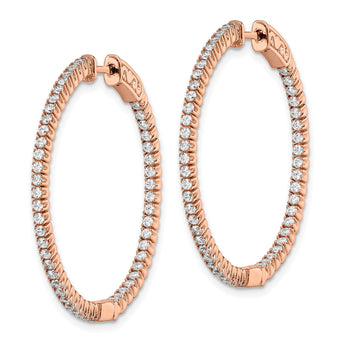 Sterling Shimmer Sterling Silver Rose-tone Flash Rose Gold-plated 100 Stone 1.3mm CZ In and Out Round Hinged Hoop Earrings - Birthstone Company