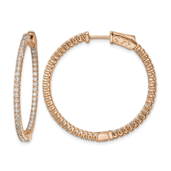 Sterling Shimmer Sterling Silver Rose-tone Flash Rose Gold-plated 100 Stone 1.3mm CZ In and Out Round Hinged Hoop Earrings - Birthstone Company