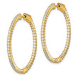 Sterling Shimmer Sterling Silver Gold-tone Flash Gold-plated 100 Stone 1.3mm CZ In and Out Round Hinged Hoop Earrings - Birthstone Company