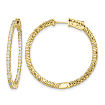 Sterling Shimmer Sterling Silver Gold-tone Flash Gold-plated 100 Stone 1.3mm CZ In and Out Round Hinged Hoop Earrings - Birthstone Company