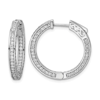 Sterling Shimmer Sterling Silver Rhodium-plated 200 Stone 1.3mm CZ In and Out Round Hinged Hoop Earrings - Birthstone Company