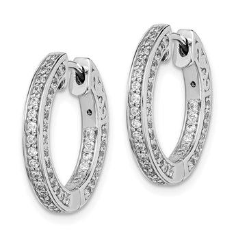 Sterling Shimmer Sterling Silver Rhodium-plated 134 Stone 1.3mm CZ In and Out Round Hinged Hoop Earrings - Birthstone Company