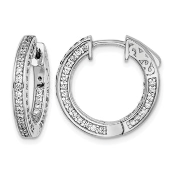 Sterling Shimmer Sterling Silver Rhodium-plated 134 Stone 1.3mm CZ In and Out Round Hinged Hoop Earrings - Birthstone Company