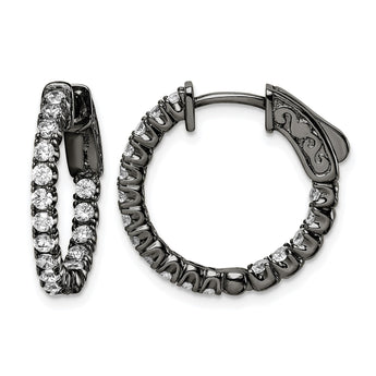 Sterling Shimmer Black Rhodium-plated 34 Stone 2.0mm CZ In and Out Round Hinged Hoop Earrings - Birthstone Company