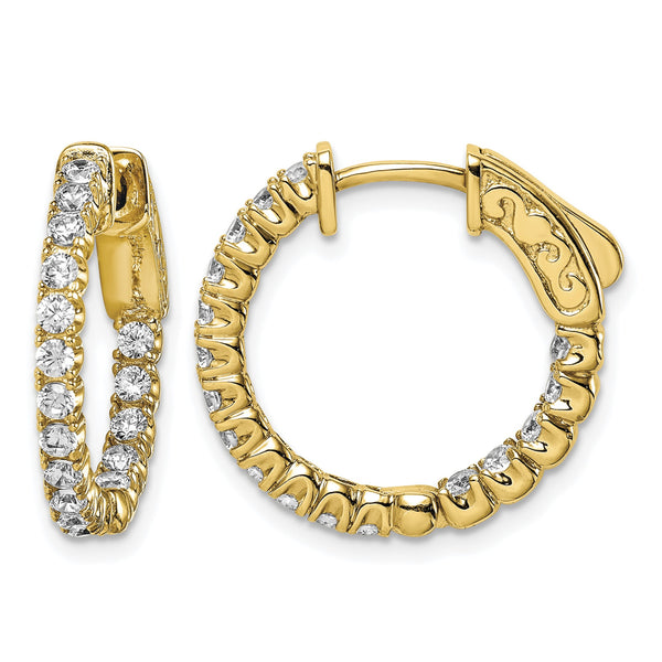 Sterling Shimmer Sterling Silver Gold-tone Flash Gold-plated 34 Stone 2.0mm CZ In and Out Round Hinged Hoop Earrings - Birthstone Company