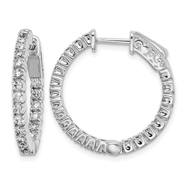 Sterling Shimmer Sterling Silver Rhodium-plated 44 Stone 2mm CZ In and Out Round Hinged Hoop Earrings - Birthstone Company