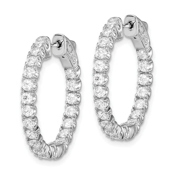 Sterling Shimmer Sterling Silver Rhodium-plated 40 Stone 2.25mm CZ In and Out Round Hinged Hoop Earrings - Birthstone Company