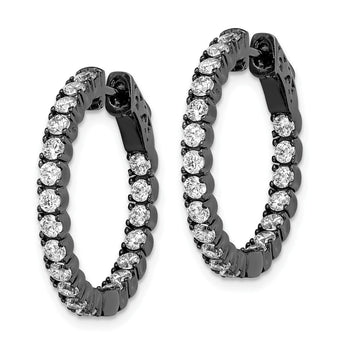 Sterling Shimmer Black Rhodium-plated 40 Stone 2.25mm CZ In and Out Round Hinged Hoop Earrings - Birthstone Company
