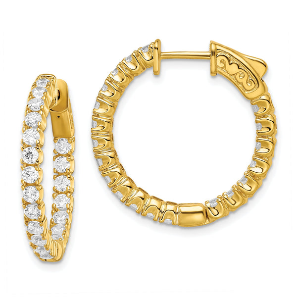 Sterling Shimmer Sterling Silver Gold-tone Flash Gold-plated 40 Stone 2.25mm CZ In and Out Round Hinged Hoop Earrings
