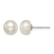 Sterling Silver Rh-plated 8-9mm White FW Cultured Button Pearl Stud Earring - Birthstone Company