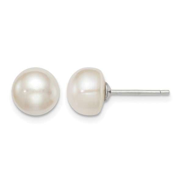Sterling Silver Rh-plated 8-9mm White FW Cultured Button Pearl Stud Earring - Birthstone Company